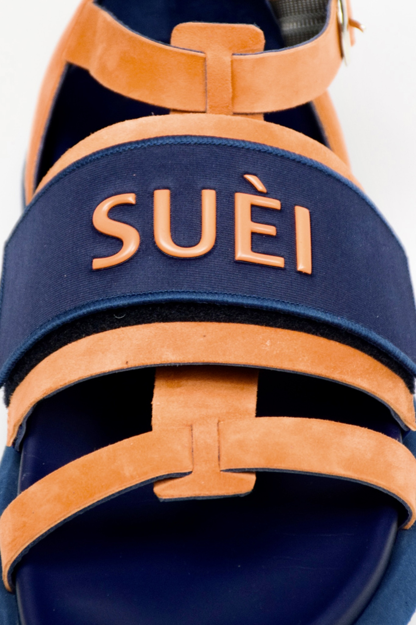 Top Quality Made in Italy Comfortable Suede Fussbett Shoes Dark Blue and Orange Color Fashion Sandals