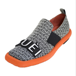 Comfortable Made in Italy Monogram Jacquard Textile and Orange Leather Loafers Causal for Woman