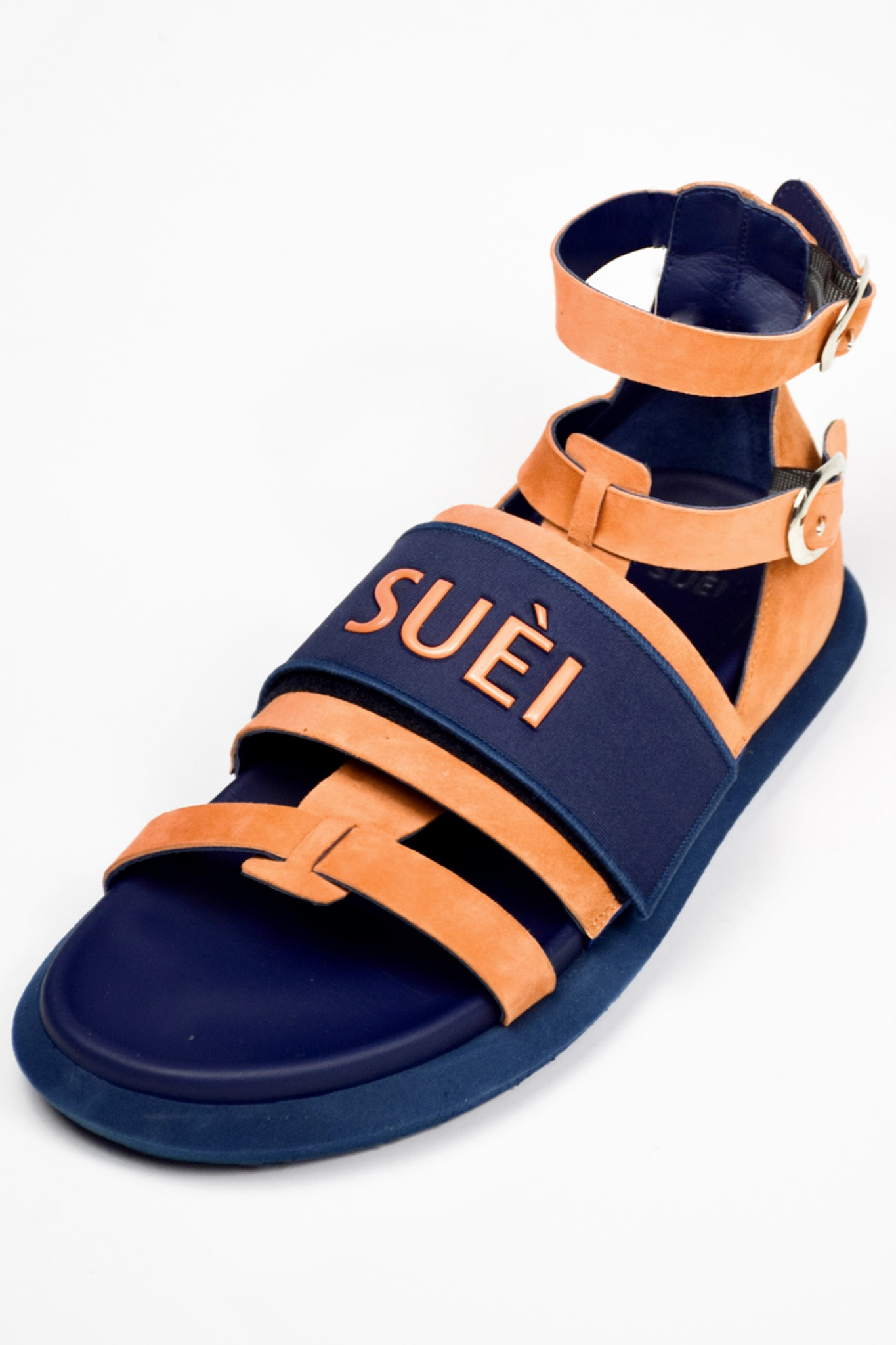 Top Quality Made in Italy Comfortable Suede Fussbett Shoes Dark Blue and Orange Color Fashion Sandals