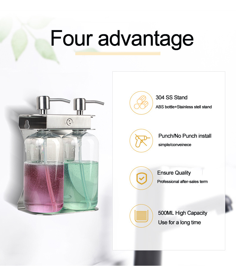 2023 Hot selling 3 heads Wholesale Toilet Wall Mounted Liquid stainless steel holder  bottle Soap Dispenser for hotel and home