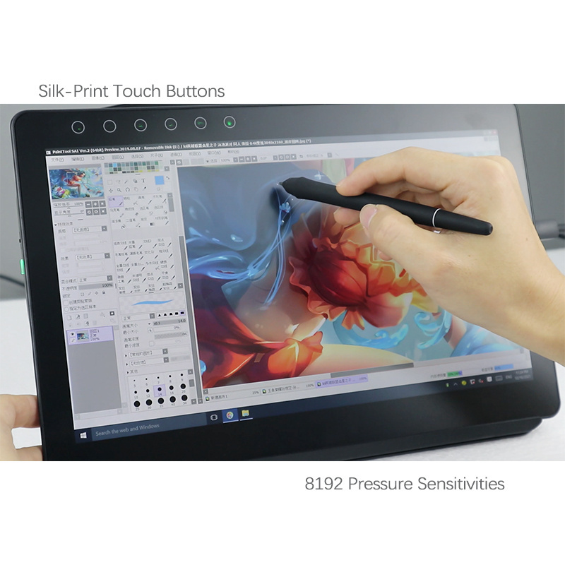 High Quality Graphic Tablet 8192 Level Pressure 266PPS Drawing Monitor Signature Pad 10points Capacitive Touch Black 13.3 Inches