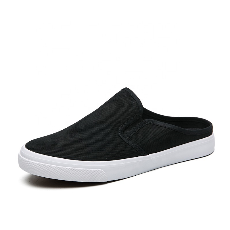 Low Moq Slip On Blank Black White Sneakers half the slippers Breathable Men Canvas Shoes Casual