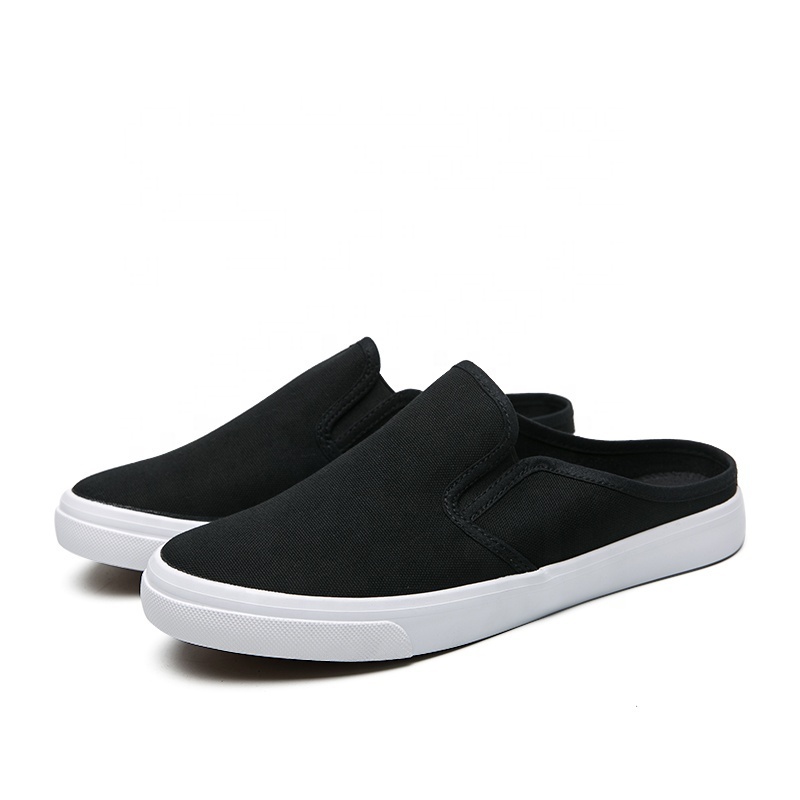 Low Moq Slip On Blank Black White Sneakers half the slippers Breathable Men Canvas Shoes Casual