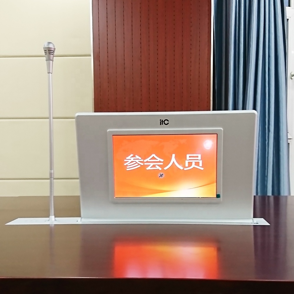 ITC HD Touch Screen Pop up Monitor Lift Paperless Conference System Flip up Lcd Monitor Lift for Conference