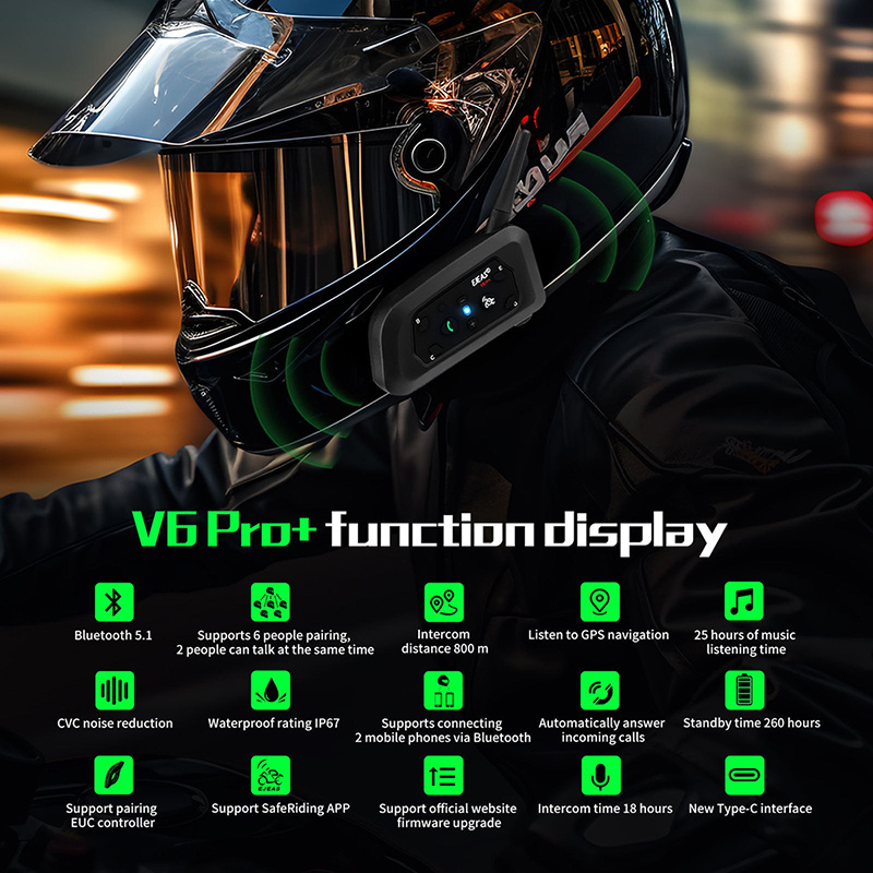 EJEAS V6 pro + full duplex intercom helmets waterproof intercomunicador para casco bluetooth intercom motorcycle helmet