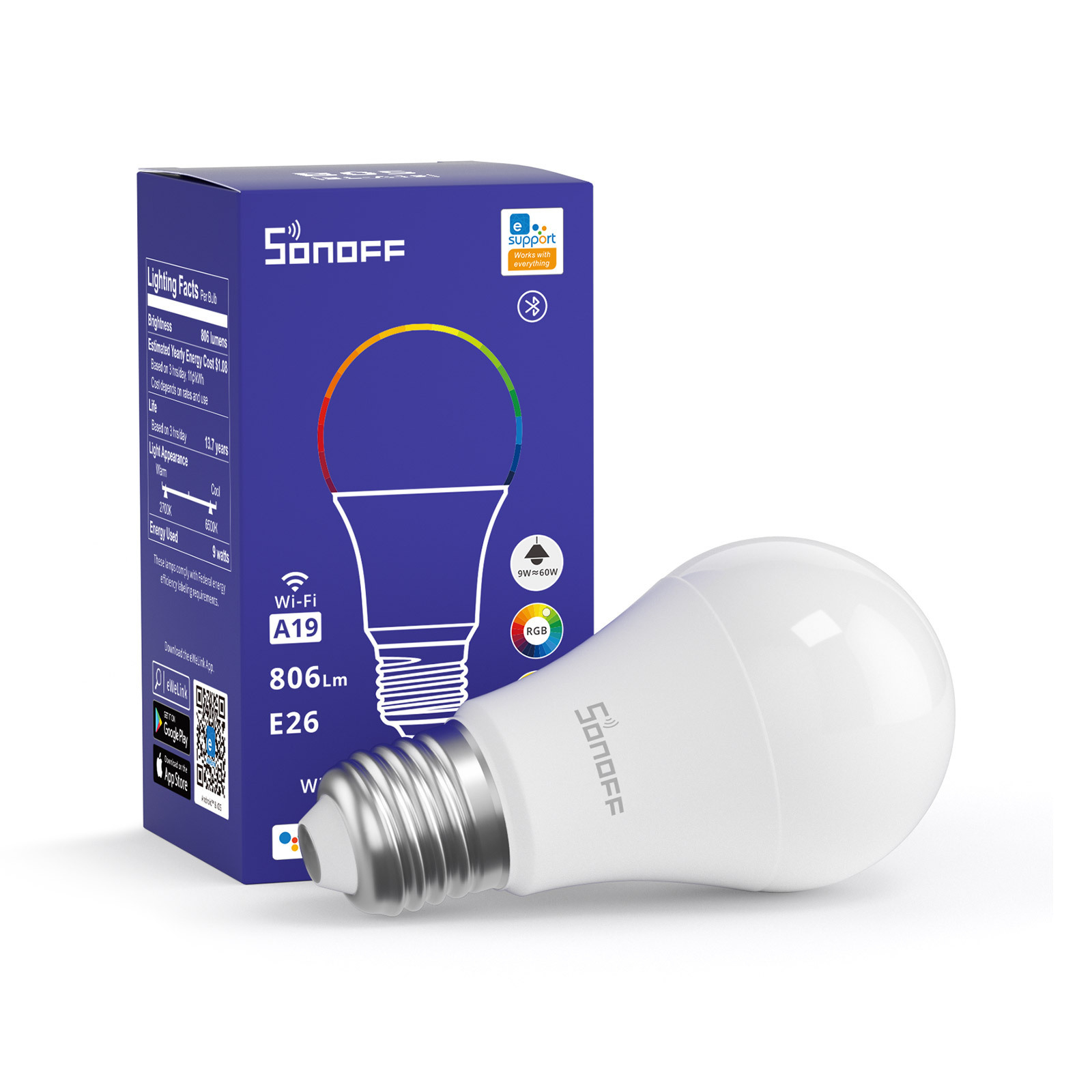 ITEAD Wi-Fi Smart LED Dimmer Smart Bulb SONOFF B05-BL E26 A19 Remote Control Light Bulb Dimming Smart Light Bulb Switch