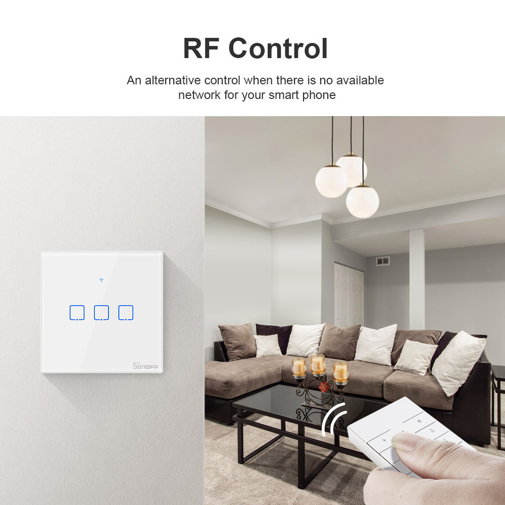 SONOFF T1 1 Gang UK WiFi RF Wall Touch Switches RM433MHz Remote Light Switch Works With Google Home Alexa