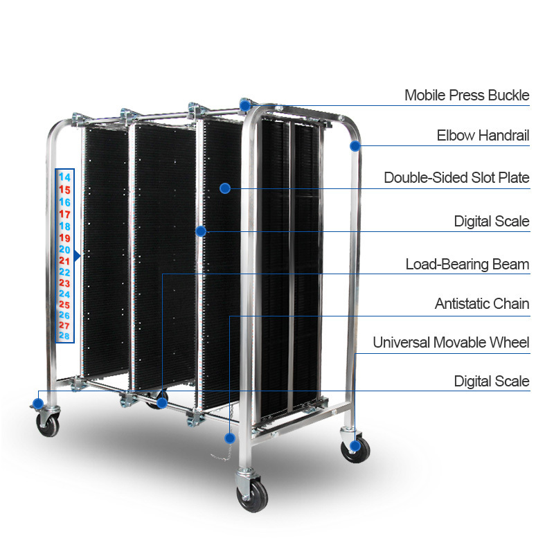 Adjustable Stainless Steel Trolley anti-static board material logistics turnover car PCB Turnover Cart for SMT ESD PCB Storage