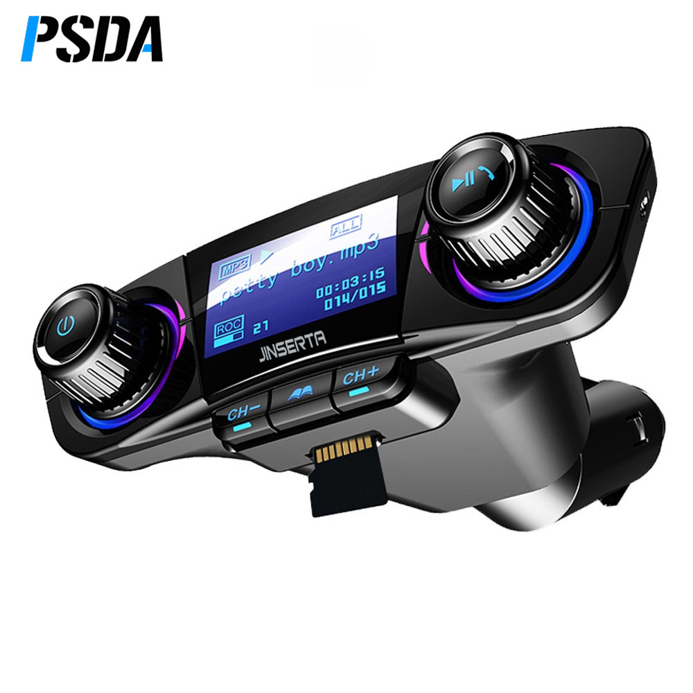 PSDA FM Transmitter Aux Modulator Wireless 5.0 Handsfree Car Kit Car Audio MP3 Player w/ Smart Charge Dual USB Car Charger