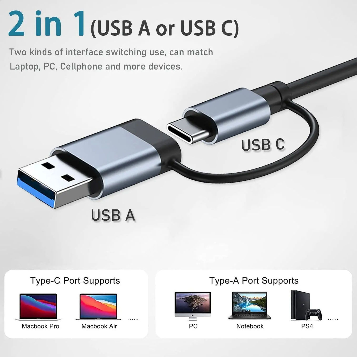 PSDA Eonline 3D 8 IN 1 USB HUB 3.0 Dock Station 5Gbps High Speed Transmission USB Splitter Type C to USB OTG Adapter