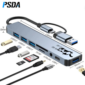 PSDA Eonline 3D 8 IN 1 USB HUB 3.0 Dock Station 5Gbps High Speed Transmission USB Splitter Type C to USB OTG Adapter