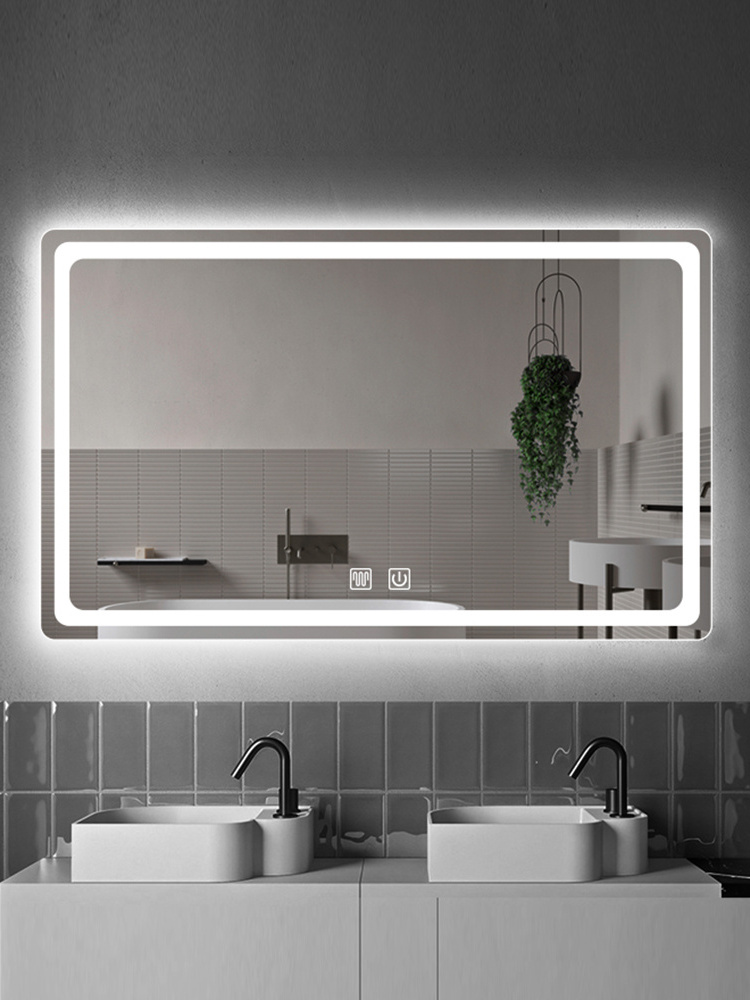 Custom rectangular smart defogging touch sensor led makeup wall mirror for bathroom washing room miroir espejo spiegel