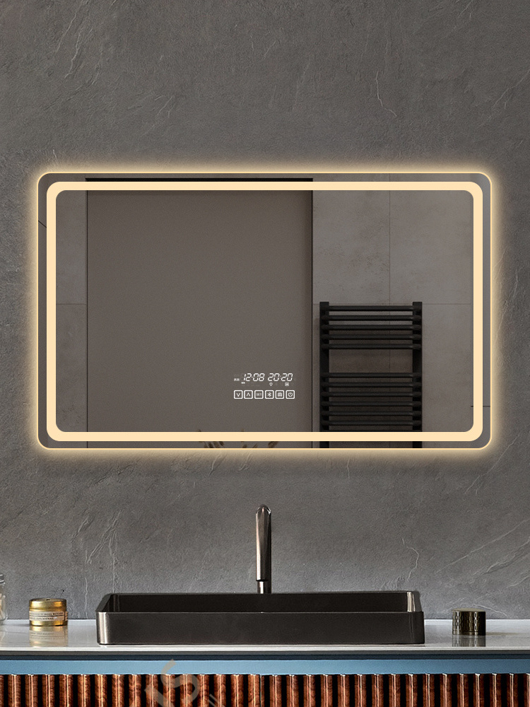 Custom rectangular smart defogging touch sensor led makeup wall mirror for bathroom washing room miroir espejo spiegel