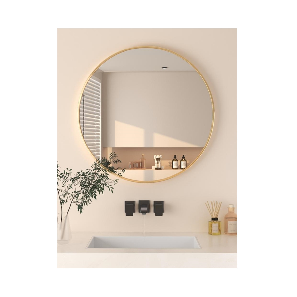 hot sale modern bathroom decor large brushed gold black round metal framed big circle hanging wall mirror miroir espejo spiege