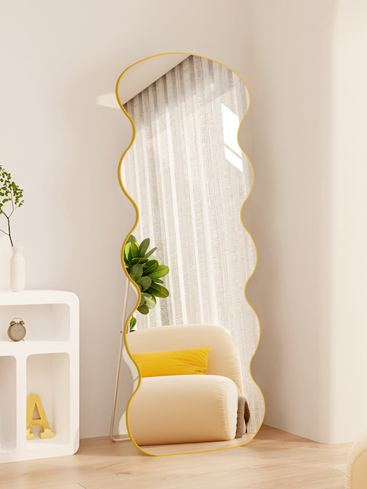 Custom Classical Irregular Wave Shape wavy Mirror Decoration Bathroom Wall Mirror Full Length Mirror With Aluminum Alloy Frame