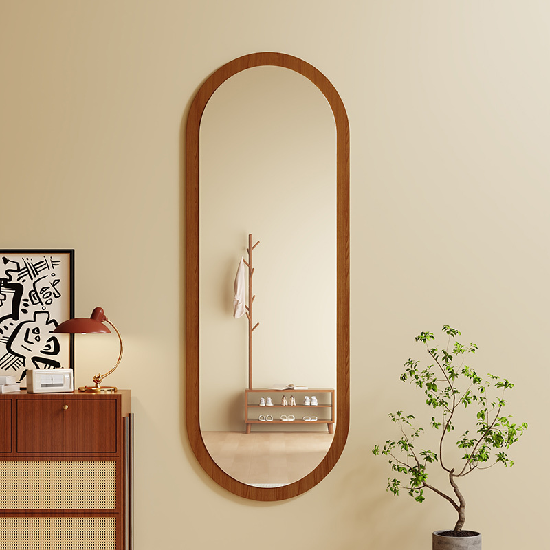 home decor hanging retro large long irregular wave wood frames standing floor mirror full body round wall mirror for living room