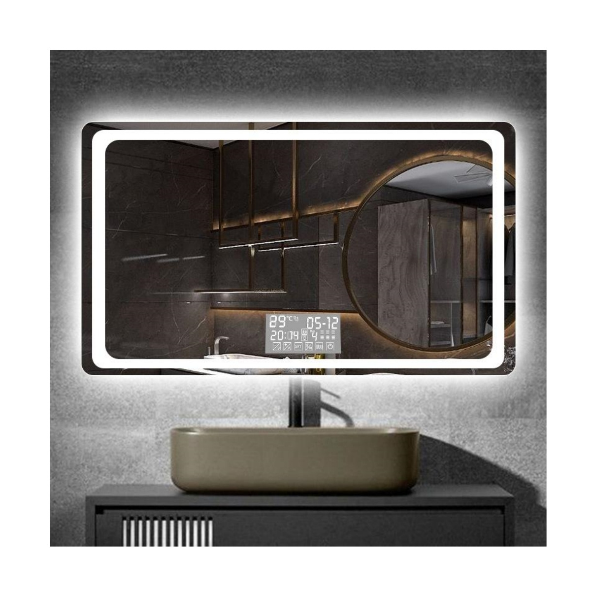 custom luxury modern rectangle smart 60*80cm defogging touch sensor vanity led mirror for bathroom miroir espejo spiegel