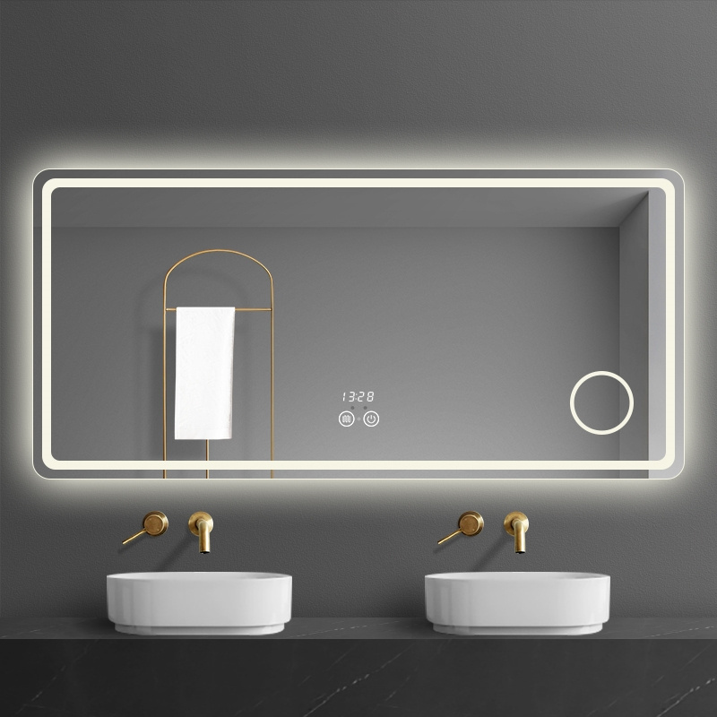 custom luxury modern rectangle smart 60*80cm defogging touch sensor vanity led mirror for bathroom miroir espejo spiegel