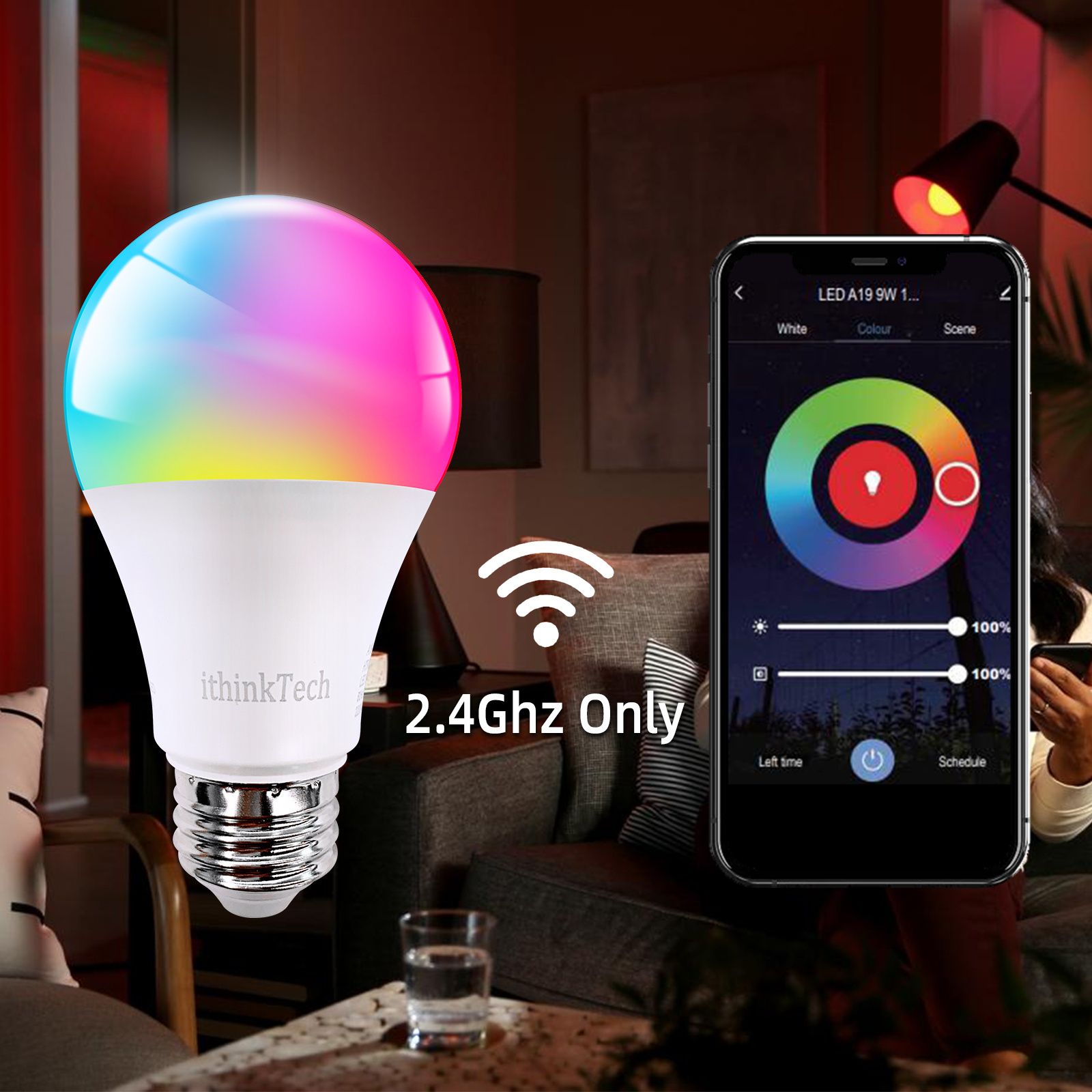 Best quality hot sale Google home Alexa  dimmable 120V A19 9W wifi bombilla inteligente smart color bulb