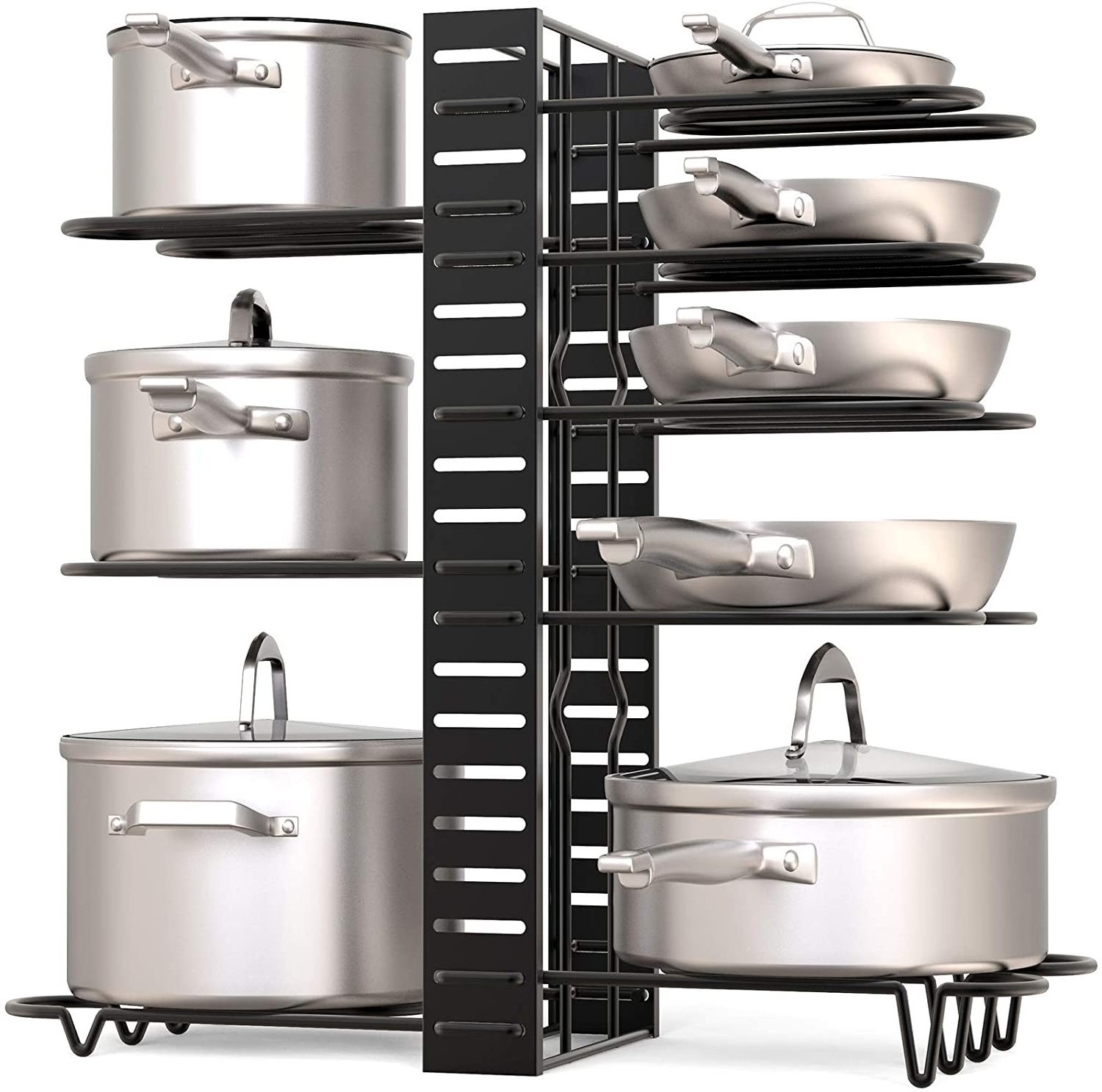 Kitchen Tool 1 Or 2 Sides Storage Shelf Height Adjustable Pot Lid Holder Multi-layer Pan Organizer