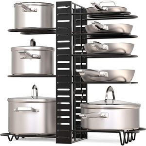 Kitchen Tool 1 Or 2 Sides Storage Shelf Height Adjustable Pot Lid Holder Multi-layer Pan Organizer