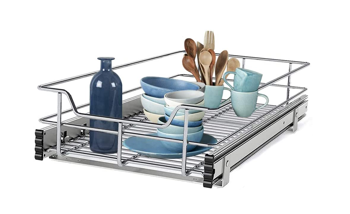 STORKING Pull Out Organizer Single Wire Basket Shelf Sliding Drawer Storage for Kitchen Base Heavy Duty Cabinets