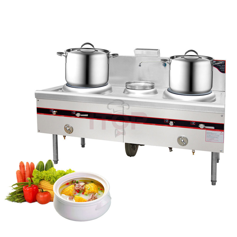 Industrial 2 Burner Vertical Gas Stove Electric Stove  With Soup Pot Faucet