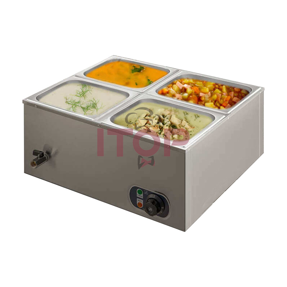 Freestanding Restaurant Buffet Electric Thermal Stainless Steel Glass Panel Bain Marie Food Warmer Counter With Cabinet