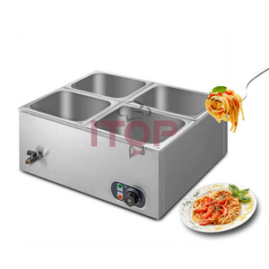 Freestanding Restaurant Buffet Electric Thermal Stainless Steel Glass Panel Bain Marie Food Warmer Counter With Cabinet