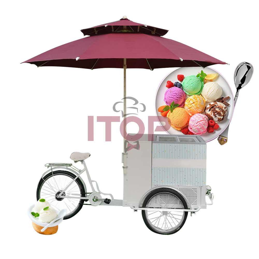 OEM Coffee Trolley Bike with Refrigerator 3 Wheel Fast Food Car Trailer Mobile Food Truck For Sale