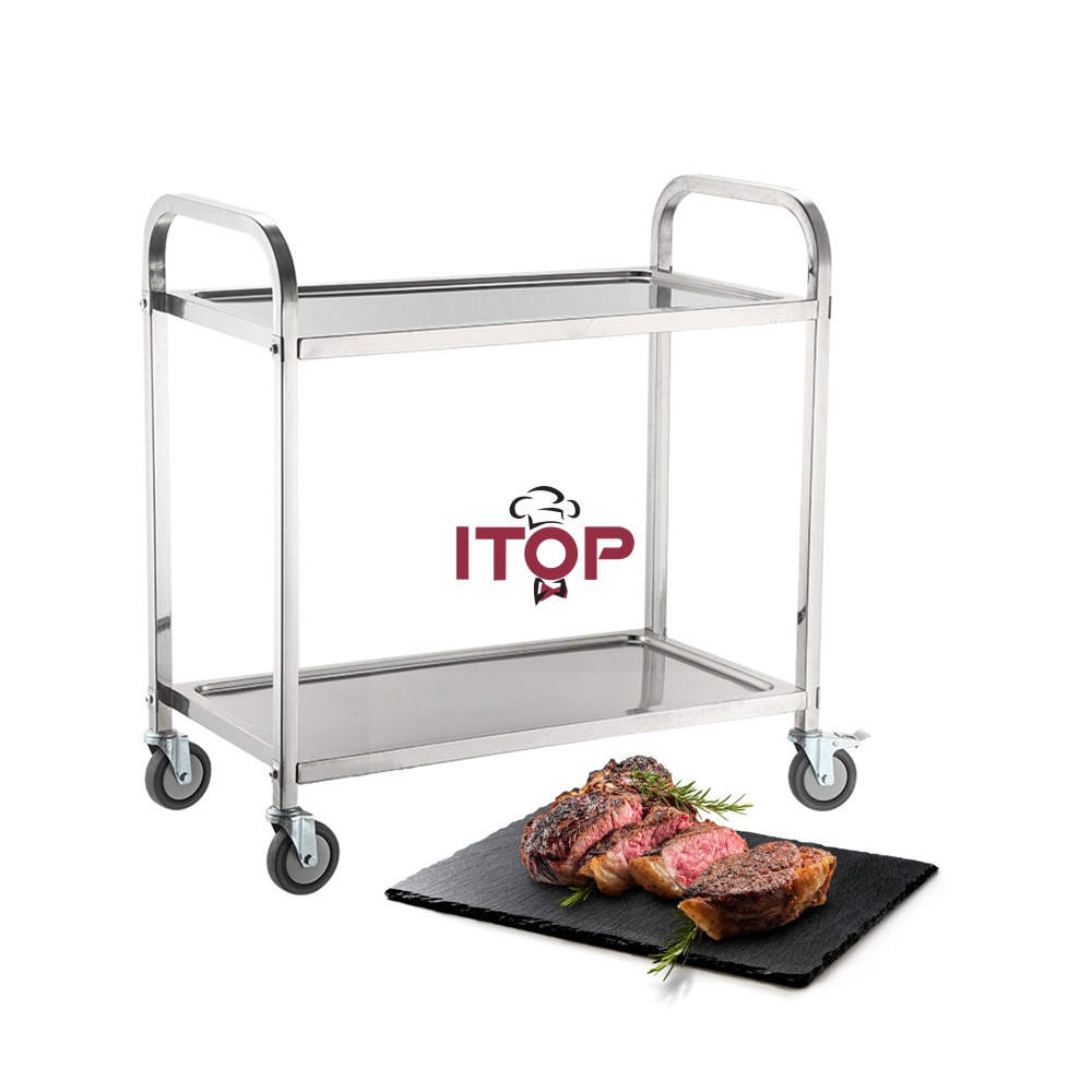 Food Catering Service Transport Trolley Work Table with Wheel Stainless Steel Restaurant Kitchen Cart