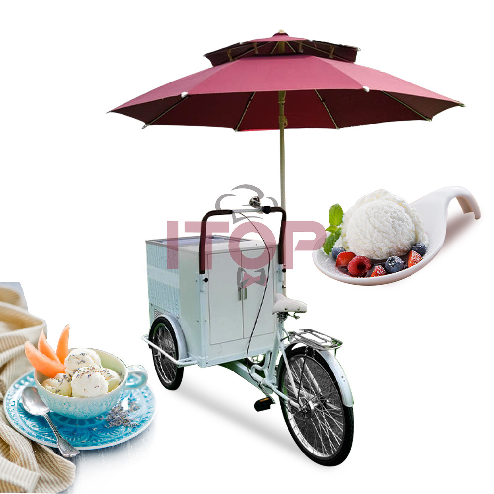 ITOP Carrello per alimenti 3 Wheel Tricycle Ice Cream Bike Street Mobile Ice Cream Cart For Sale With Umbrella