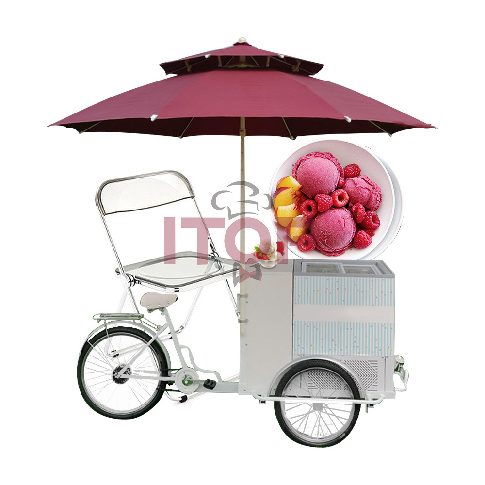 OEM Coffee Trolley Bike with Refrigerator 3 Wheel Fast Food Car Trailer Mobile Food Truck For Sale