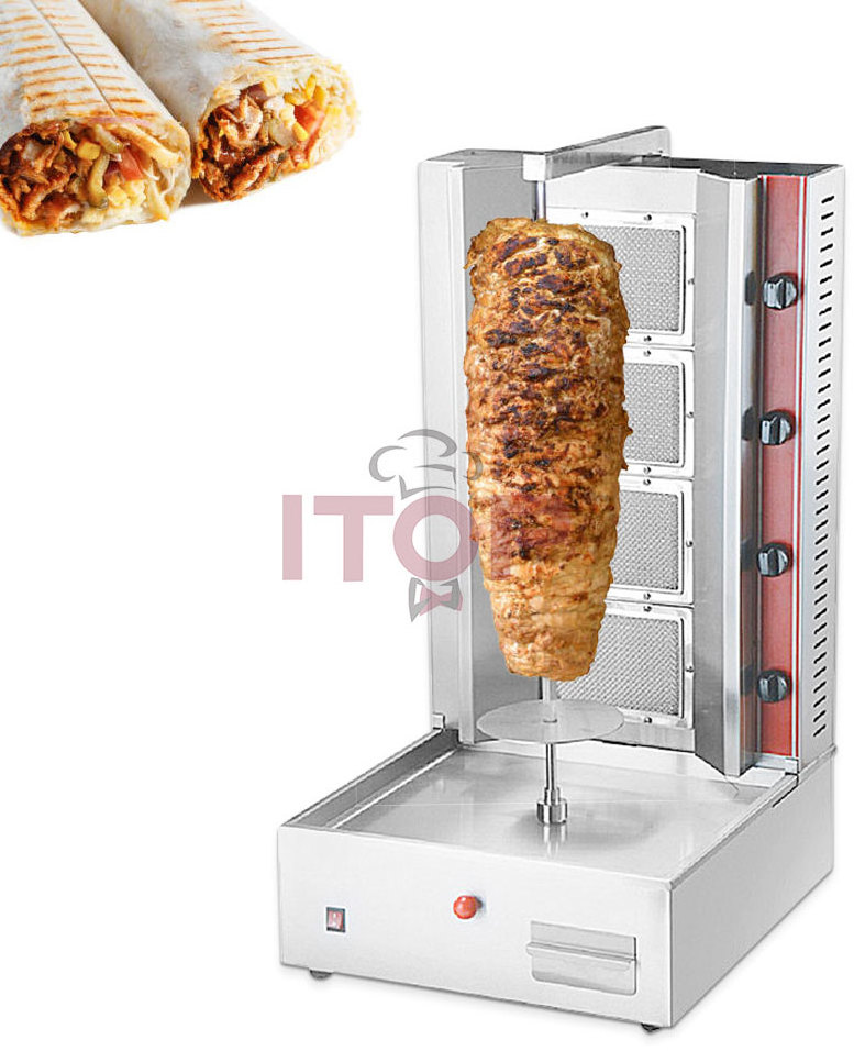 Hot Sale 2  Burners  Gas Shawarma Grill Machine 220V-240V Mini Doner Kebab Machine LPG Auto Chicken Cut Skewer