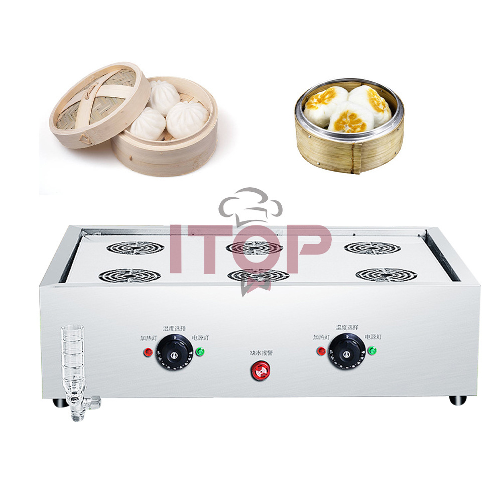 220V/50Hz-60Hz Counter Top Dim Sum Steamer Electric Six-Hole Chinese Bun Steamer 5kw Dessert Steamer