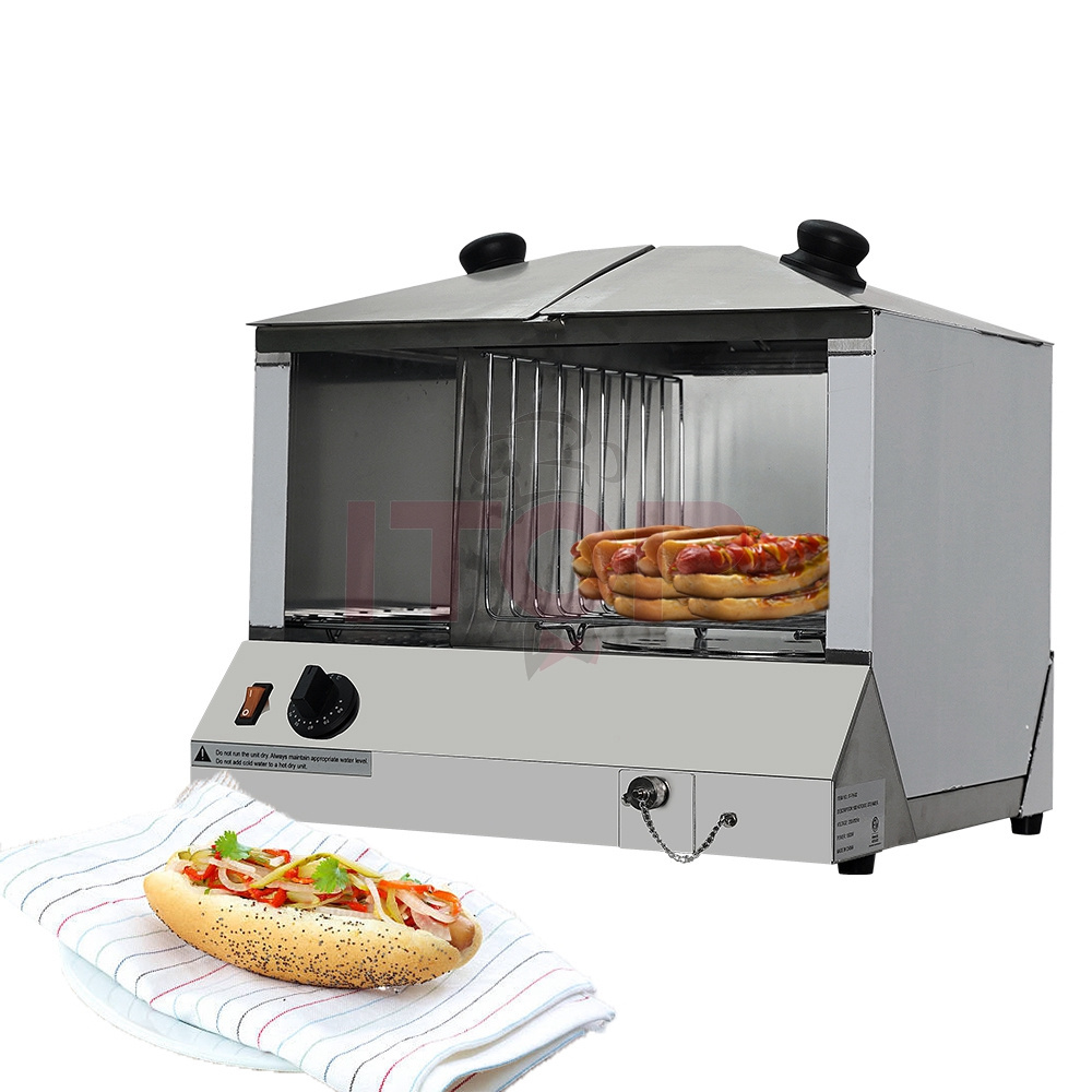 Stainless Steel Food Warmer Display Showing Baking Kitchen Machine Bao Dimsum 60 Bun Steamer with Glass