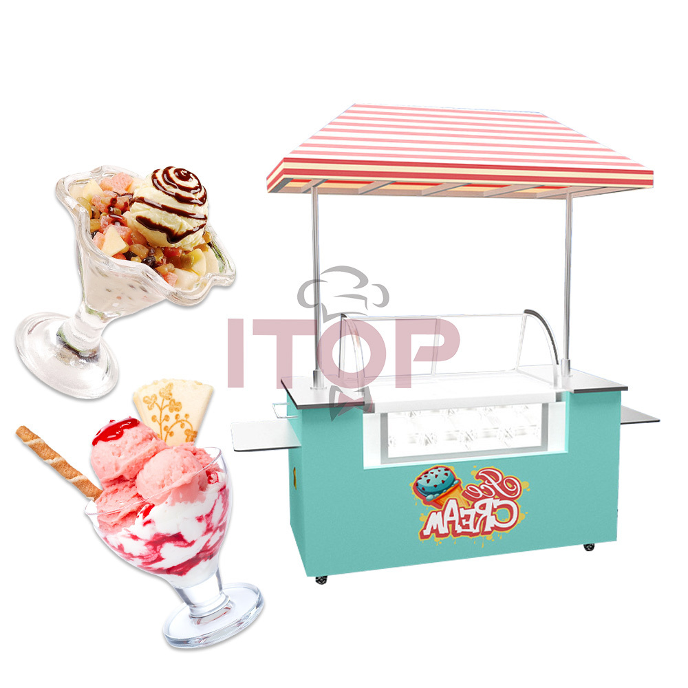 ITOP 170W Street Cake Coffee Carts With Fridge Food Push Cart New Shop Market Scenic Area Park Solar Ice Cream Tricycle