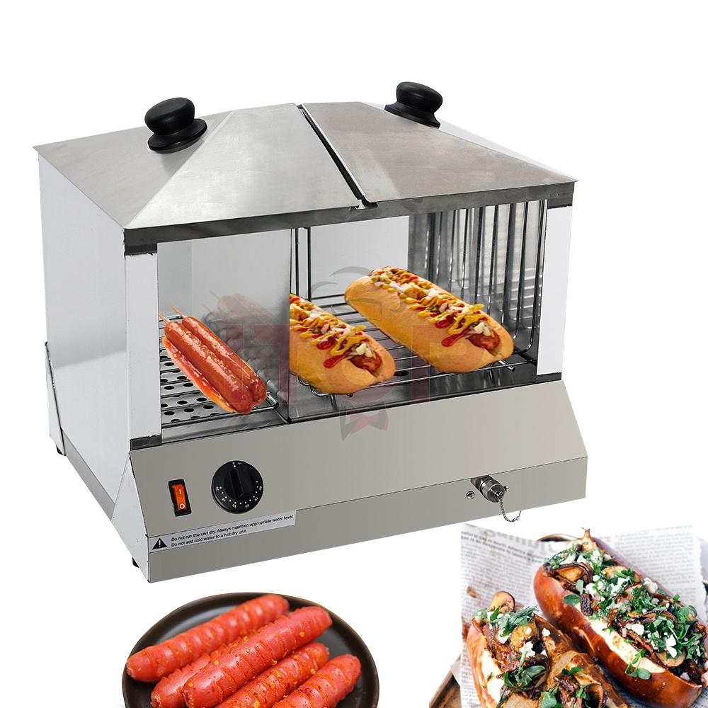 Stainless Steel Food Warmer Display Showing Baking Kitchen Machine Bao Dimsum 60 Bun Steamer with Glass