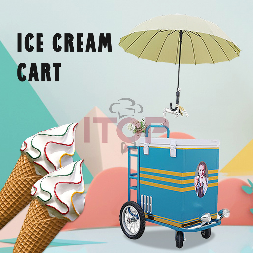 ITOP 170W Street Cake Coffee Carts With Fridge Food Push Cart New Shop Market Scenic Area Park Solar Ice Cream Tricycle