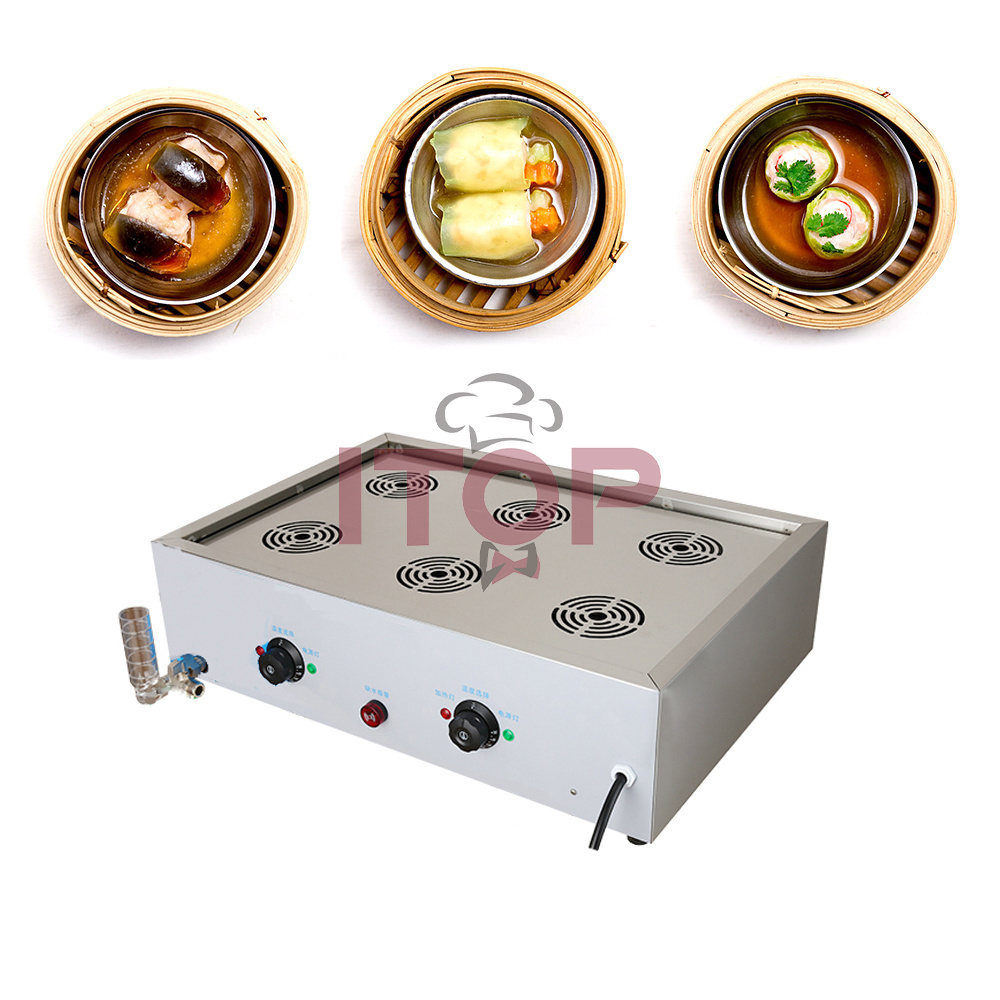 220V/50Hz-60Hz Counter Top Dim Sum Steamer Electric Six-Hole Chinese Bun Steamer 5kw Dessert Steamer