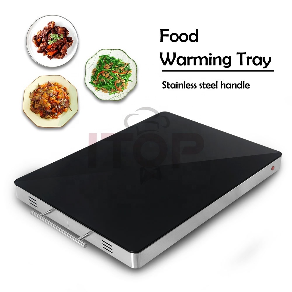 400W Electric Food Heating Plate Stainless Steel Body Food Warm Tray Glass Embedded Surface Wire Control Hot Plate Buffet 220V