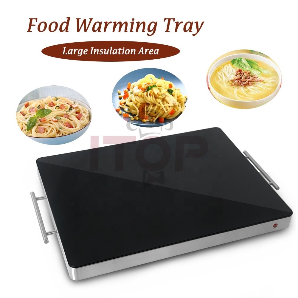 400W Electric Food Heating Plate Stainless Steel Body Food Warm Tray Glass Embedded Surface Wire Control Hot Plate Buffet 220V