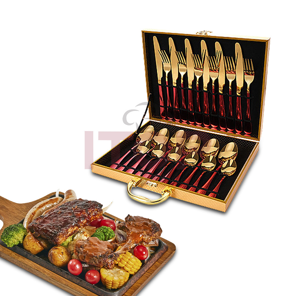 ITOP Hot Sale 24 Pieces Cuberteria Table Top Forks Spoons Knives Portable Tableware Set With Hanging Holder