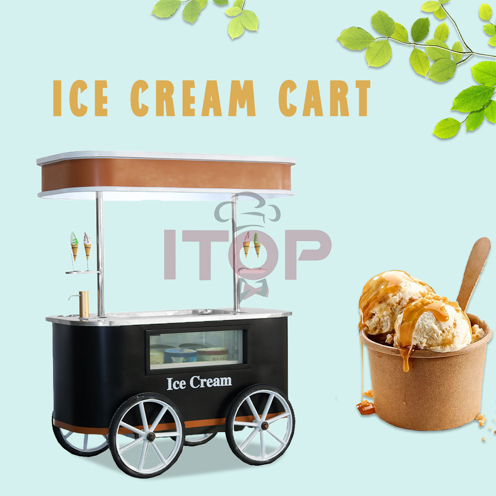 ITOP 170W Street Cake Coffee Carts With Fridge Food Push Cart New Shop Market Scenic Area Park Solar Ice Cream Tricycle