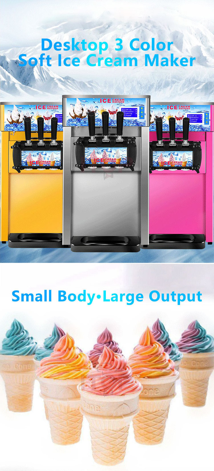 Desktop 3 Color Ice Cream Machine Professional Ice Cream Maker Manufacturer Commercial Soft Serve Ice Cream Making Machine