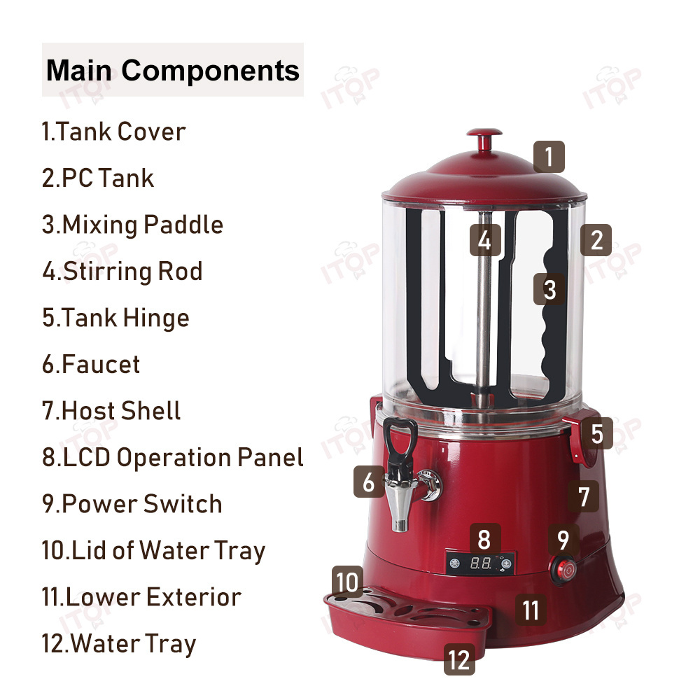 10 L Fashion Lcd Operation Panel Hot Chocolate Dispenser / Beverage Warmer And Mixer Machine