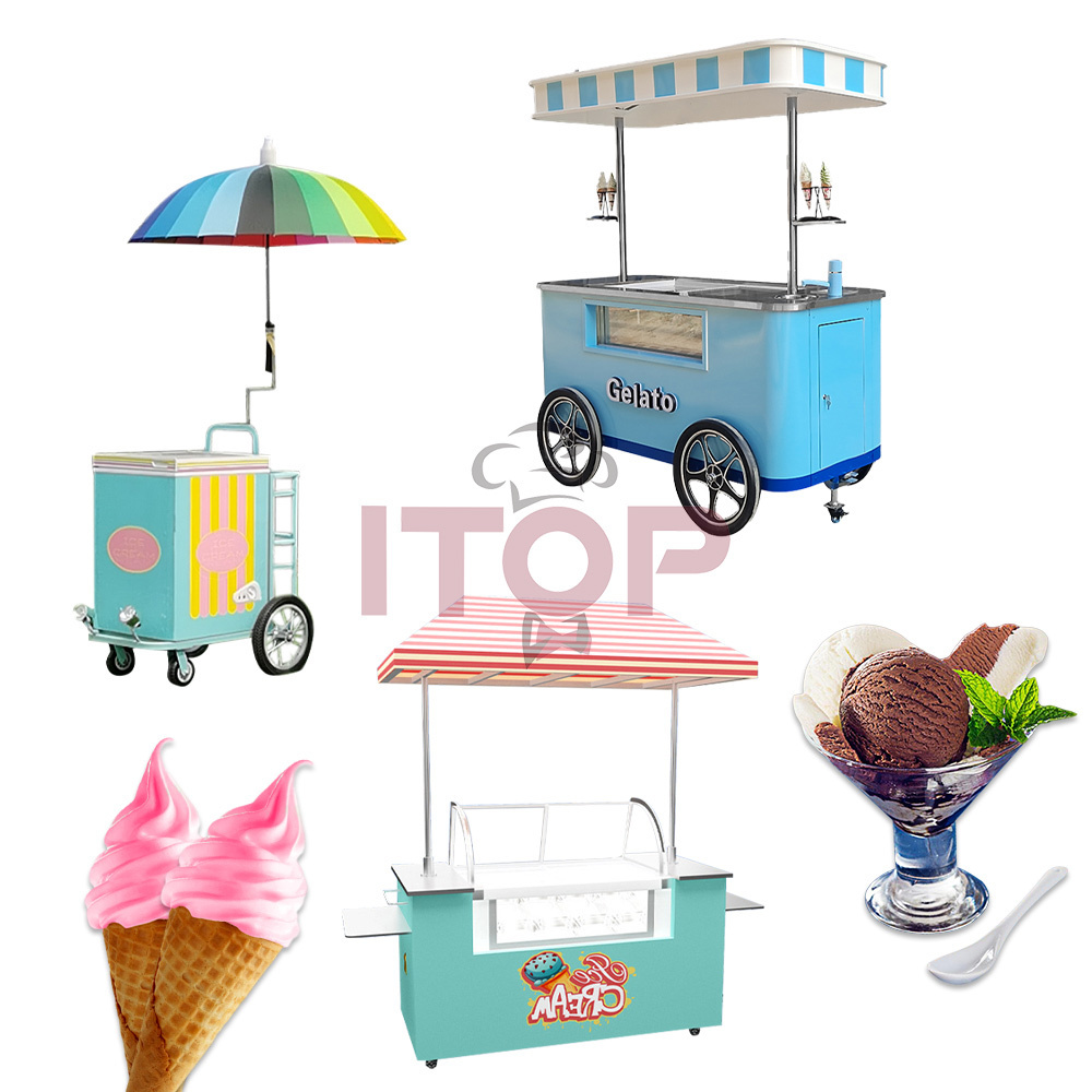 ITOP 170W Street Cake Coffee Carts With Fridge Food Push Cart New Shop Market Scenic Area Park Solar Ice Cream Tricycle