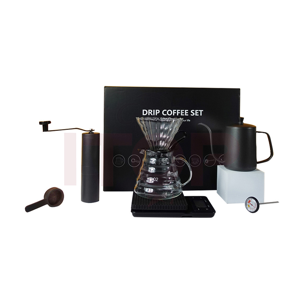 Drip Coffee Set Gift Coffee Kettle Travel Outdoor Pour Over Coffee Pot Grinder Set