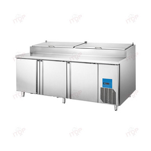 Commercial Restaurant Workbench Fridge 2400 Mm Length Work Table 3 Door Pizza Prep Counter Salad Bar Table