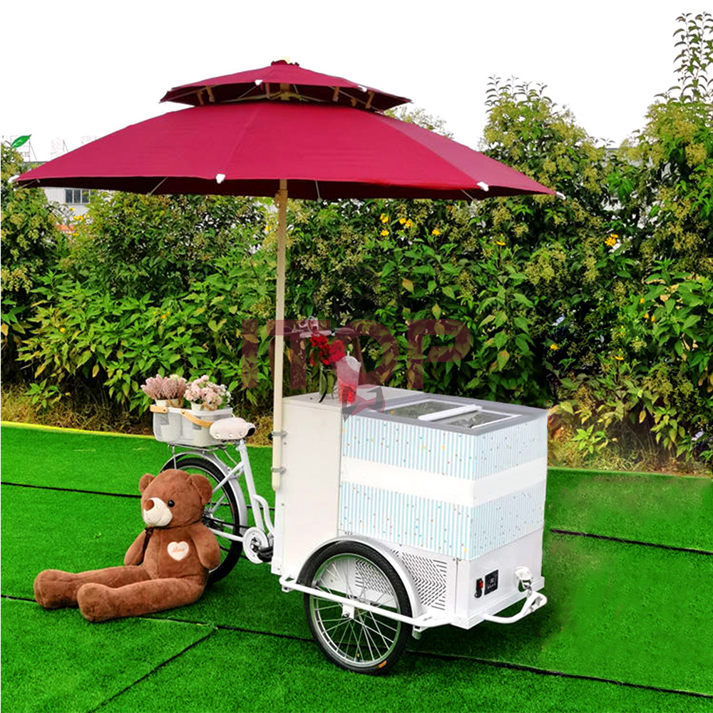 OEM Coffee Trolley Bike with Refrigerator 3 Wheel Fast Food Car Trailer Mobile Food Truck For Sale